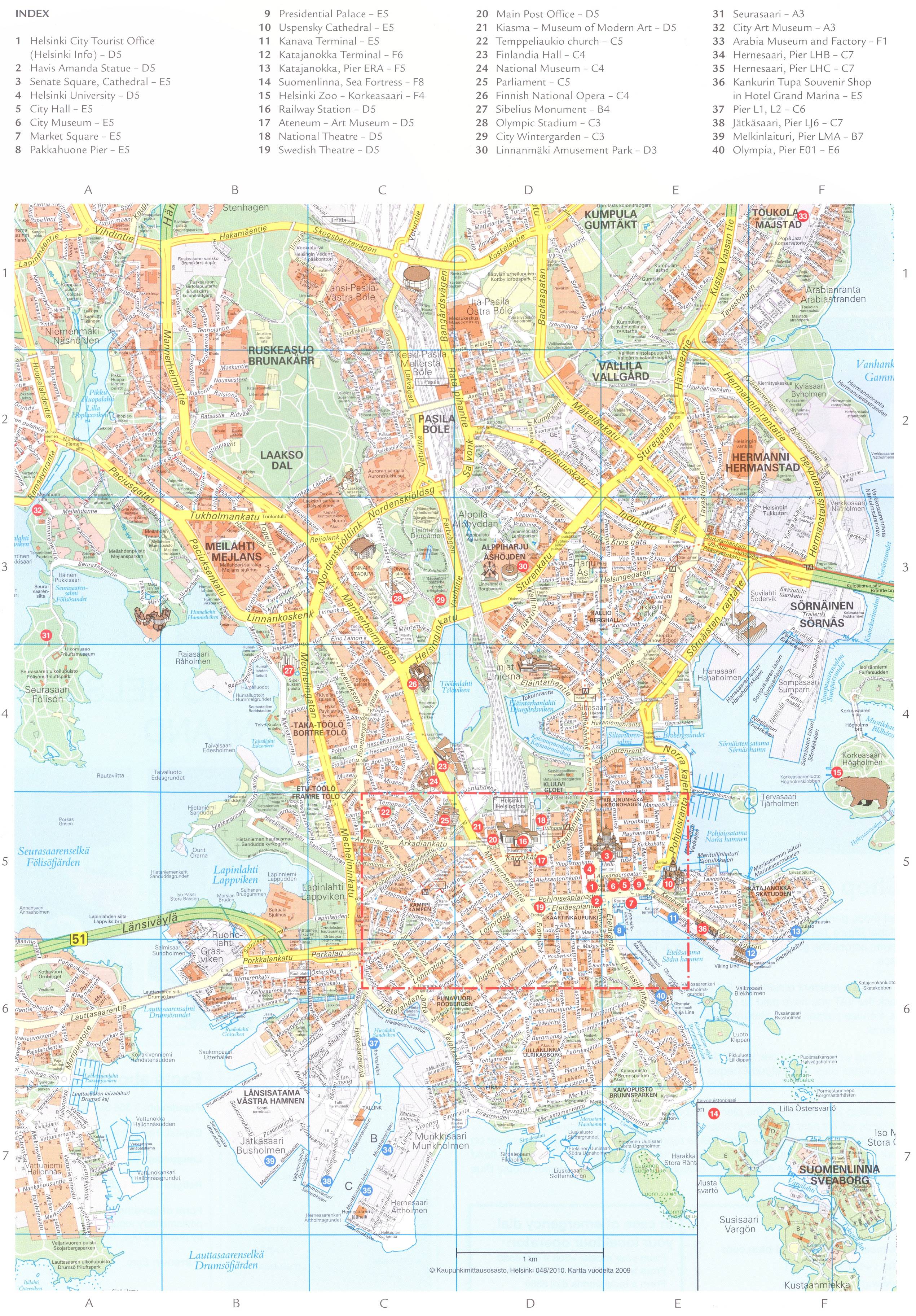 Подробная карта достопримечательностей Хельсинки